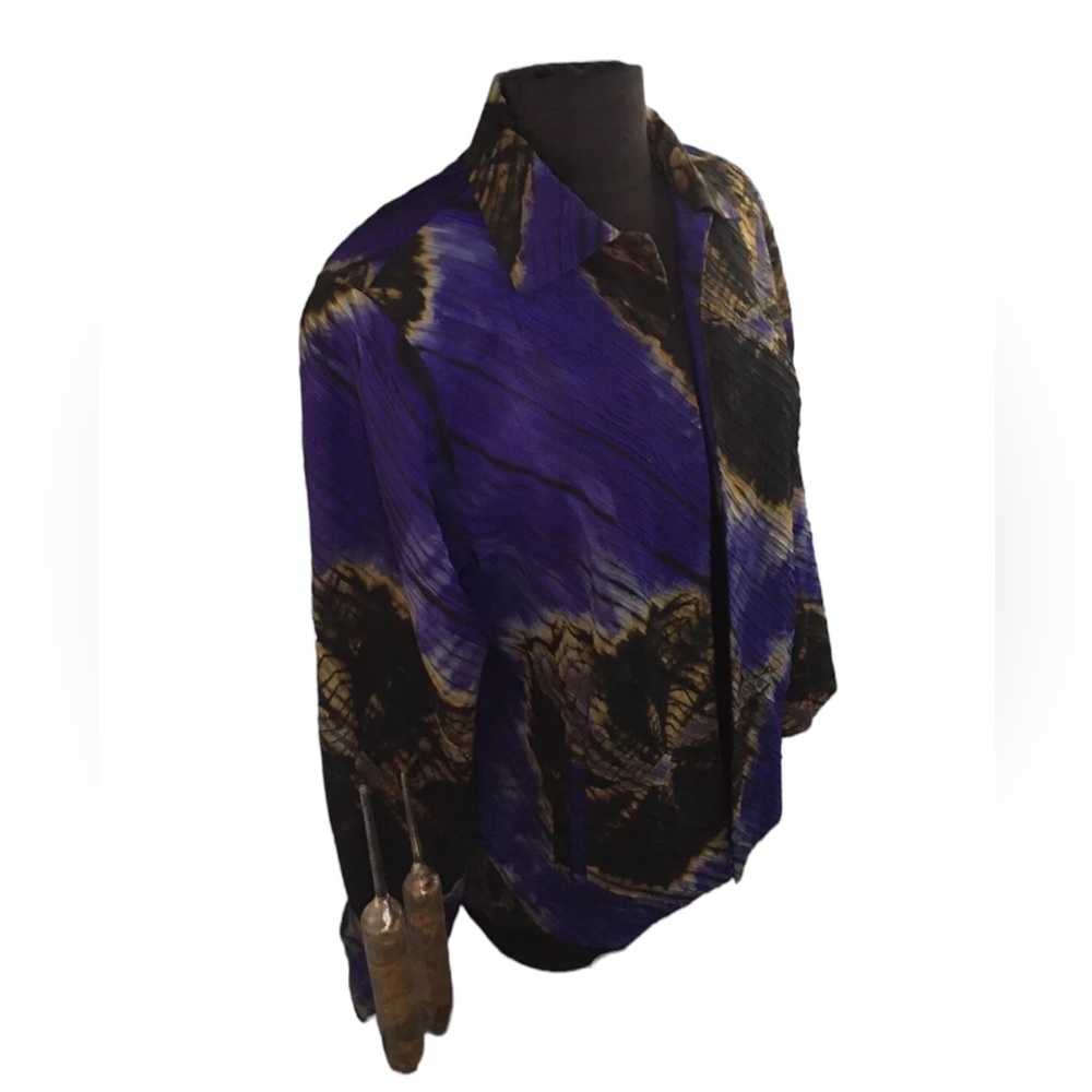 Rare! JOAN MCGEE HAND-PAINTED Silk Crinkled Pleated Blazer Jacket OOAK Fiber ART - Picture 8 of 8